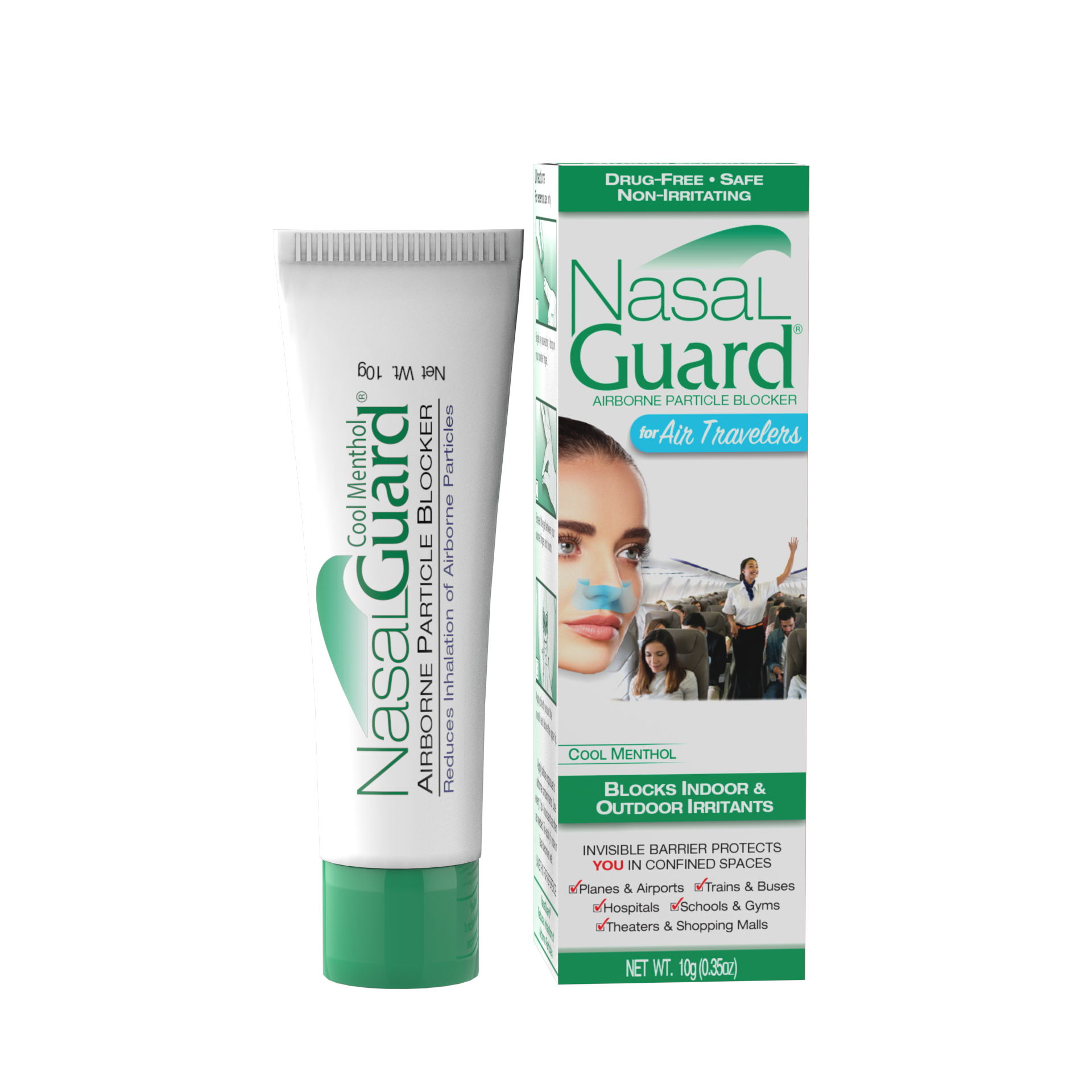 NasalGuard For Air Travelers, Airborne Particle Blocker | Cool Menthol | 10g Tube